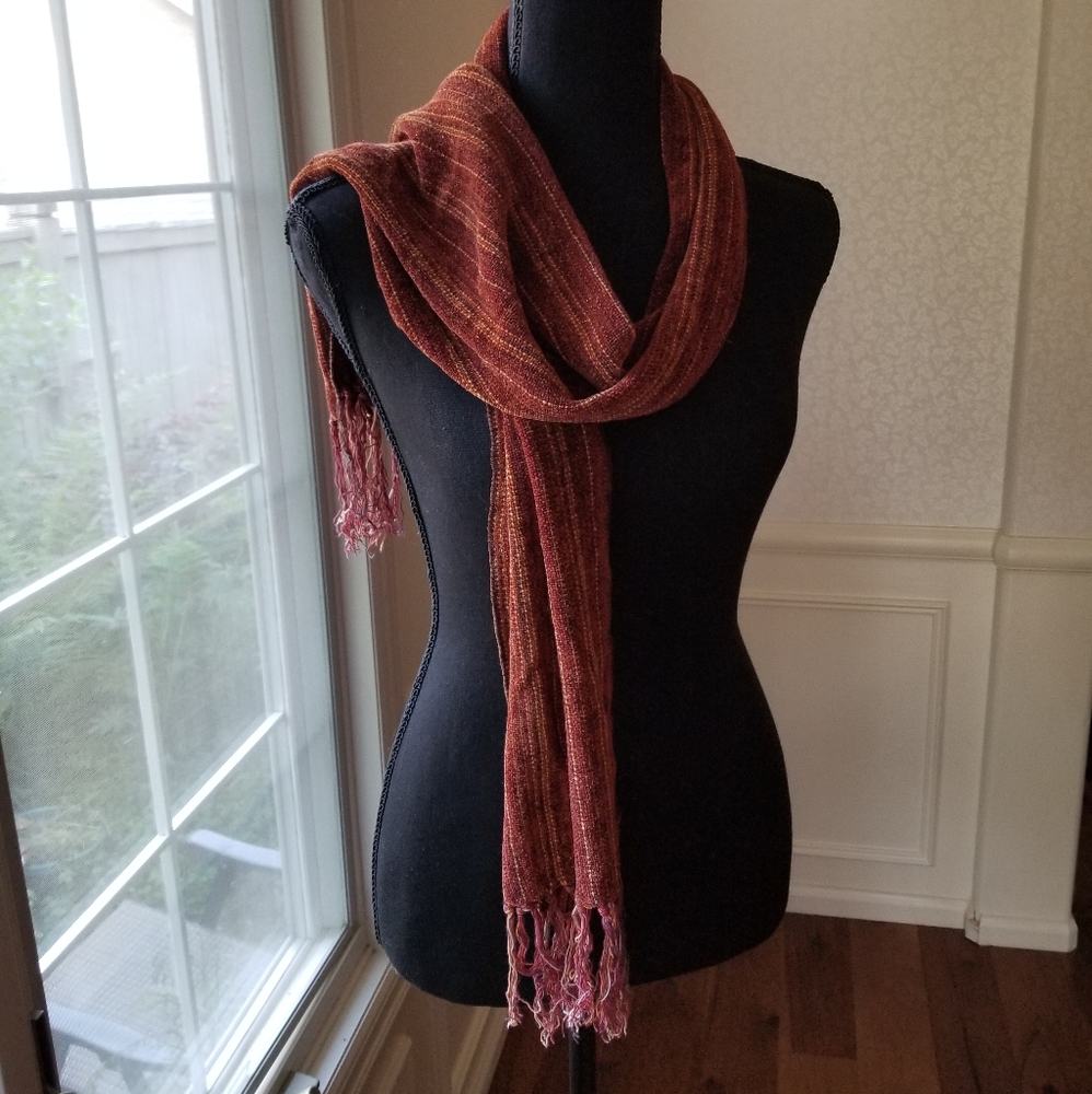 Burned orange sparkle fringed scarf